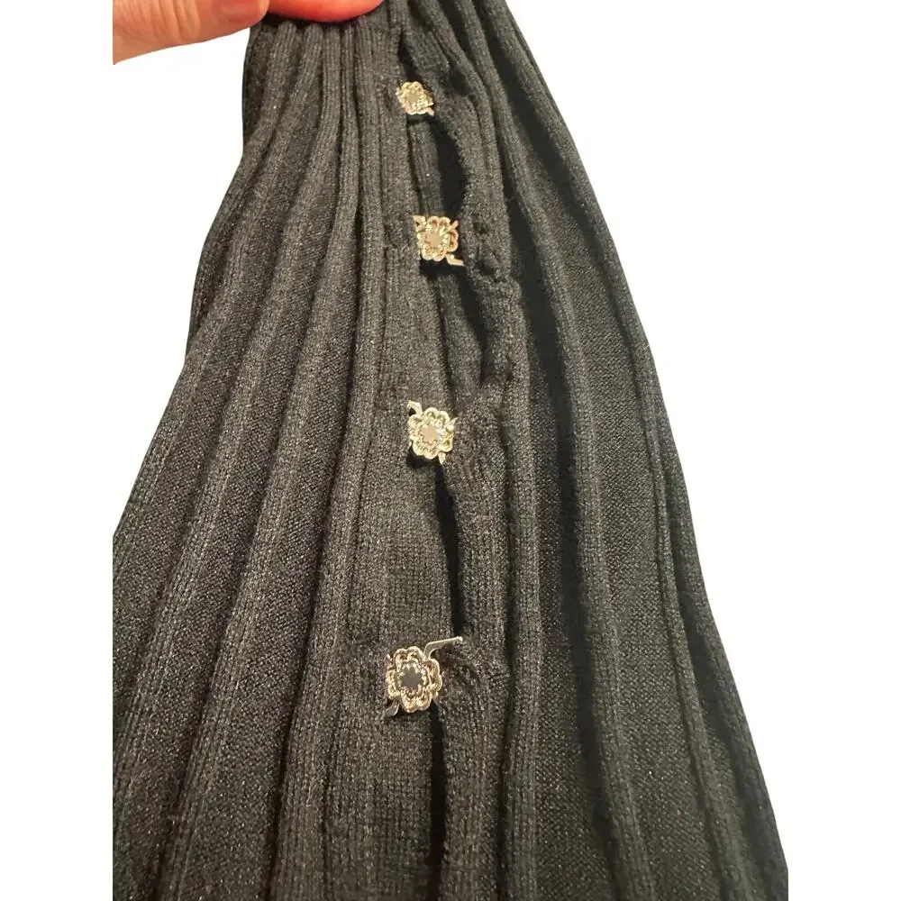 Maje Black Ribbed Knit Mini Dress SMALL Career Fit Flare Long Bell Sleeve $300 - Picture 12 of 13